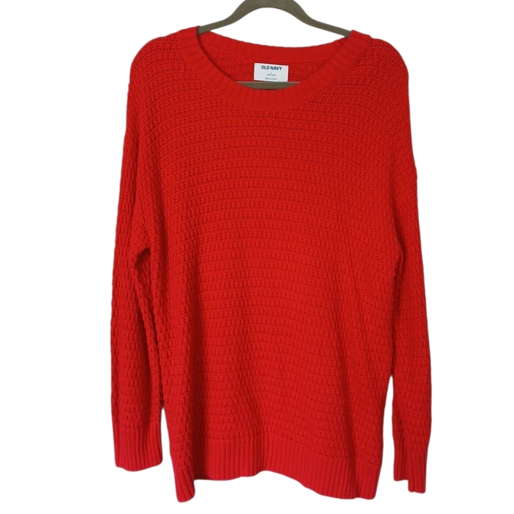 Old Navy Women's Bright Red Crew Neck Tunic Sweater Spring Layering Size Large